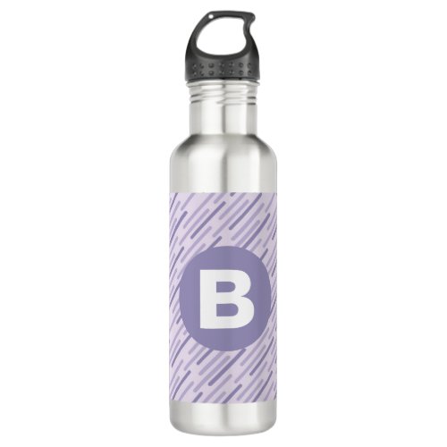 Modern Lilac Purple Diagonal Stripes Monogram Stainless Steel Water Bottle