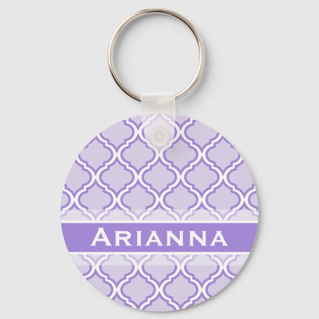 Modern Lilac Purple Moroccan Trellis Keychain (Front)