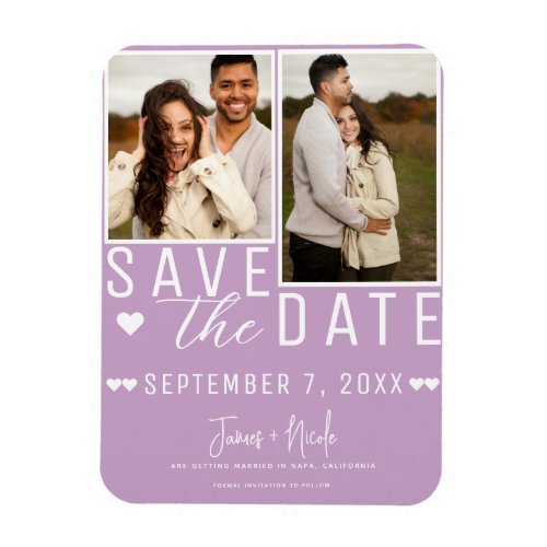 Modern Lilac Purple Save the Date 2 Photo Wedding Magnet
