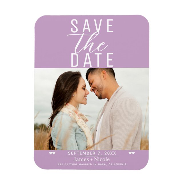 Modern Lilac Purple Save the Date Wedding Photo Magnet (Vertical)