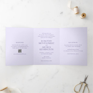 Modern Lilac QR Code Elegant Wedding Tri-Fold Invitation