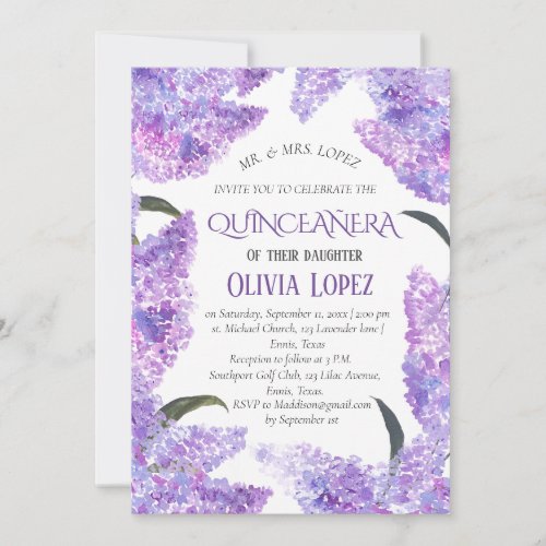 Modern Lilac Quinceaera Purple Lavender Birthday  Invitation