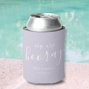 Modern Lilac Sip Sip Hooray Wedding Favor Can Cooler