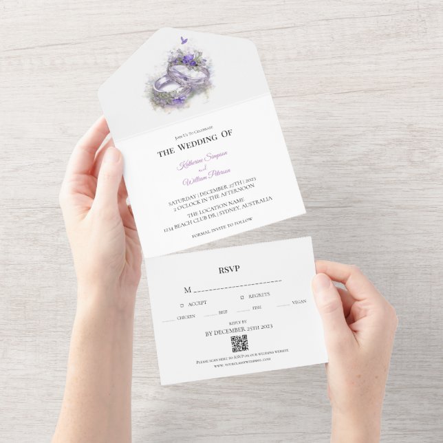 Modern Lilac Wedding Statement  All In One Invitation (Tearaway)
