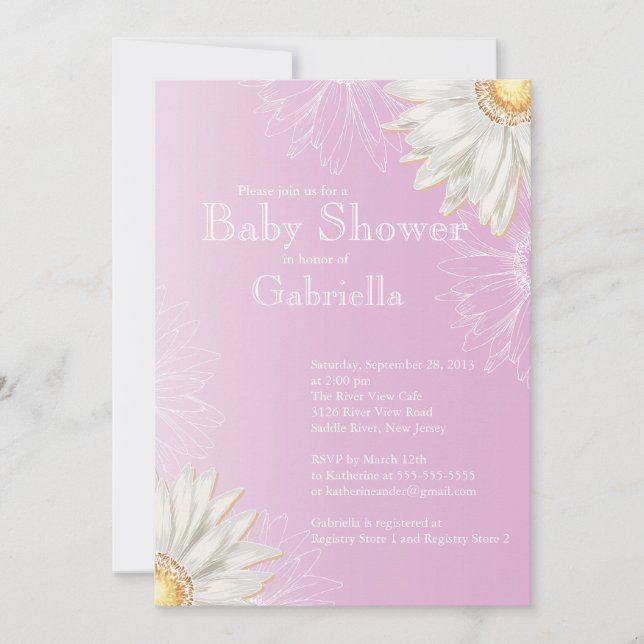 Modern Lilac & White Gerbera Daisy Baby Shower Invitation (Front)