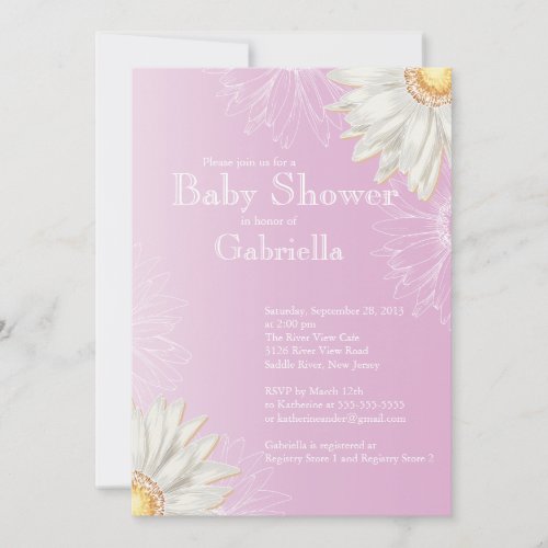 Modern Lilac  White Gerbera Daisy Baby Shower Invitation
