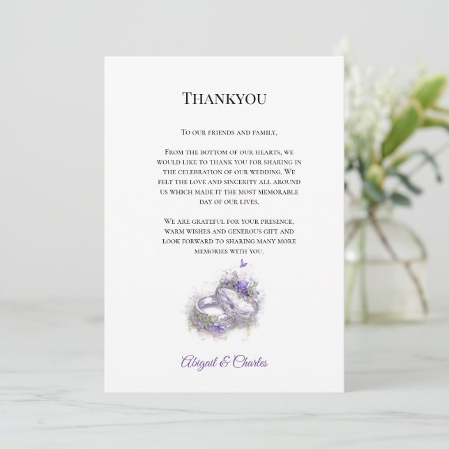 Modern Lillac Wedding  thankyou card (Standing Front)
