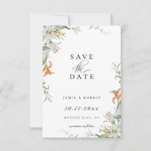 Modern Lily Botanical Floral Save The Date Photo Announcement