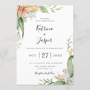 Modern Lily Botanical Floral Wedding Invitation