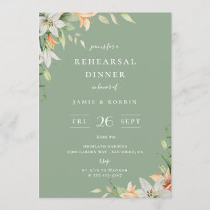 Modern Lily Floral Sage Green Rehearsal Dinner Invitation