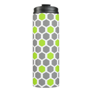 Modern Lime and Grey Hexagon Geometric Pattern Thermal Tumbler