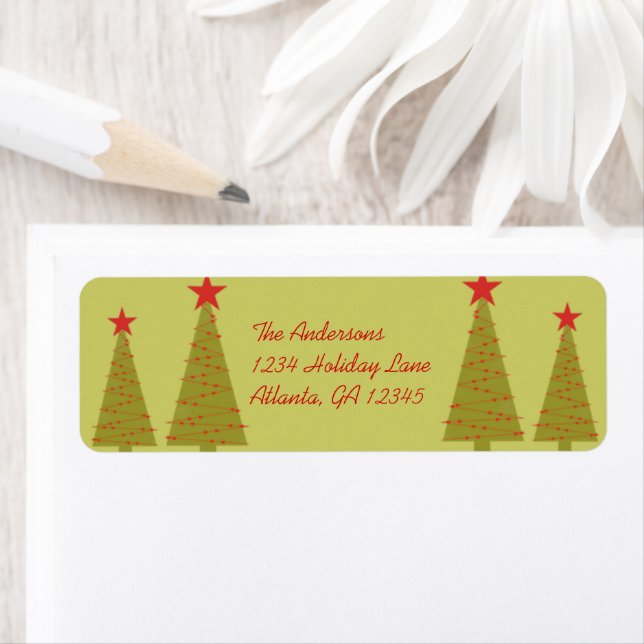 Modern Lime and Orange Christmas Trees Label (Insitu)