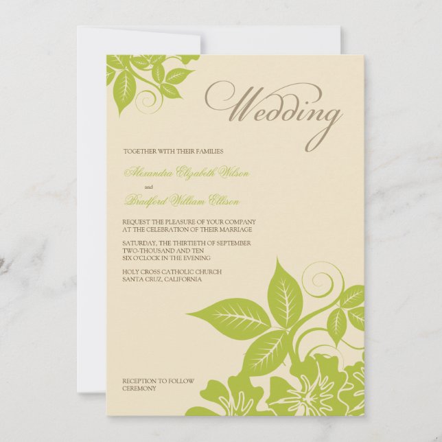 Modern Lime/Cream Floral Wedding Invitation (Front)