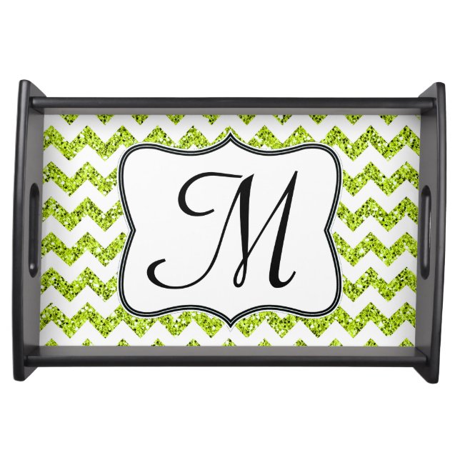 Modern Lime Glitter Chevron Monogram Serving Tray (Front)