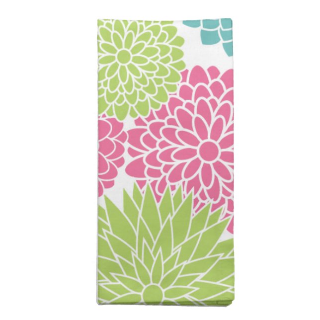 Modern Lime Green and Hot Pink Flowers Cloth Napkin (Folded)