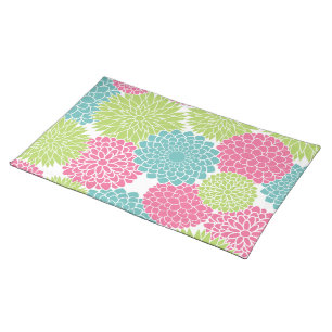 Modern Lime Green and Hot Pink Flowers Cloth Placemat