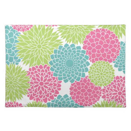 Modern Lime Green and Hot Pink Flowers Placemat | Zazzle