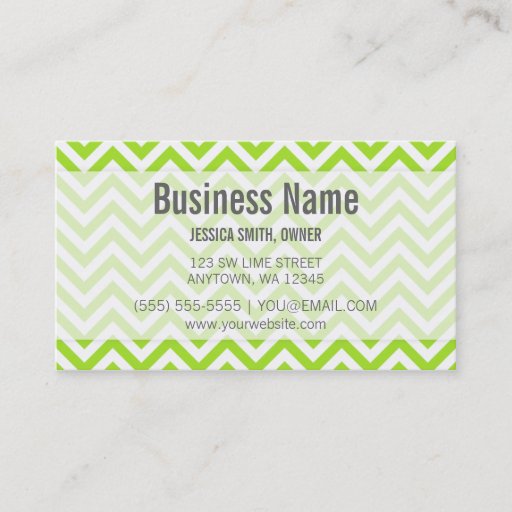 Customizable Modern Lime Green and White Chevron Pattern Business Card Template