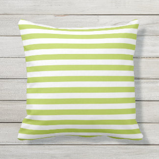 Modern Lime Green And White Striped   Outdoor Pillow