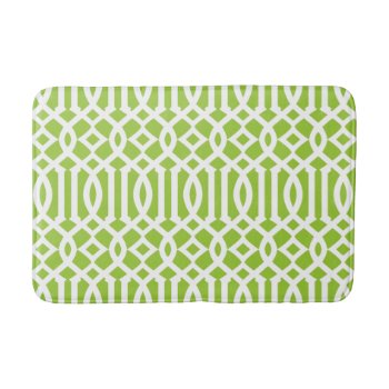Modern Lime Green And White Trellis Pattern Bathroom Mat by cardeddesigns at Zazzle