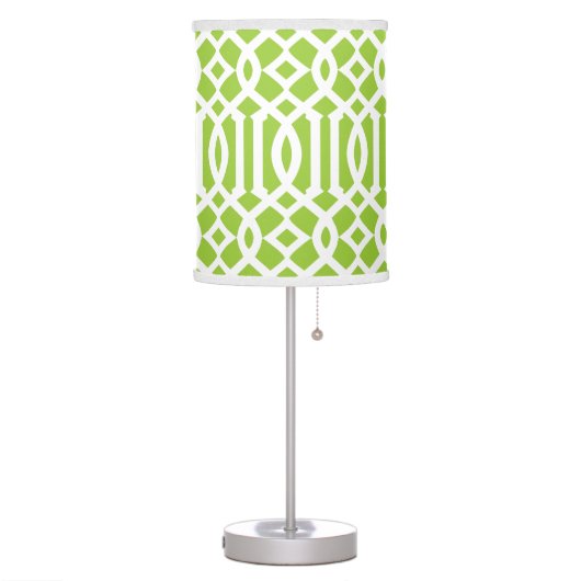 Modern Lime Green and White Trellis Pattern Table Lamp (Left)