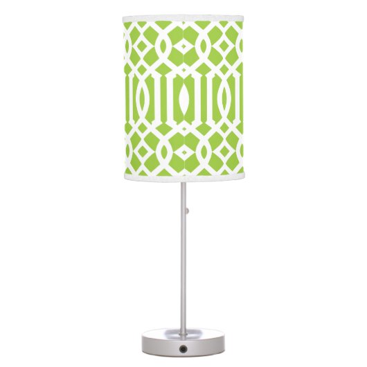 Modern Lime Green and White Trellis Pattern Table Lamp (Back)