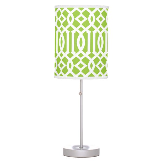 Modern Lime Green and White Trellis Pattern Table Lamp (Front)