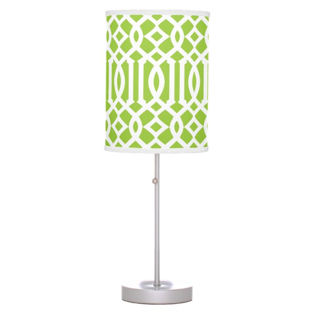 Modern Lime Green and White Trellis Pattern Table Lamp (Front)