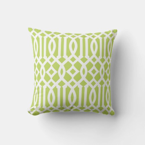 Modern Lime Green and White Trellis Pattern Throw Pillow