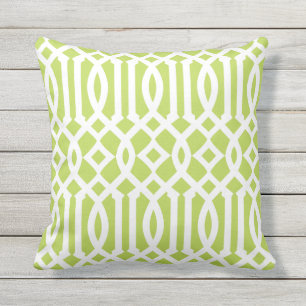 Modern Lime Green and White Trellis Pattern Throw Pillow