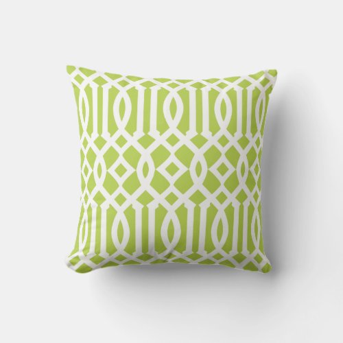 Modern Lime Green and White Trellis Pattern Throw Pillow