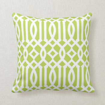 Modern Lime Green And White Trellis Pattern Throw Pillow by cardeddesigns at Zazzle