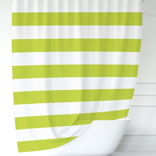 Modern Lime Green And White Wide Stripes Shower Curtain