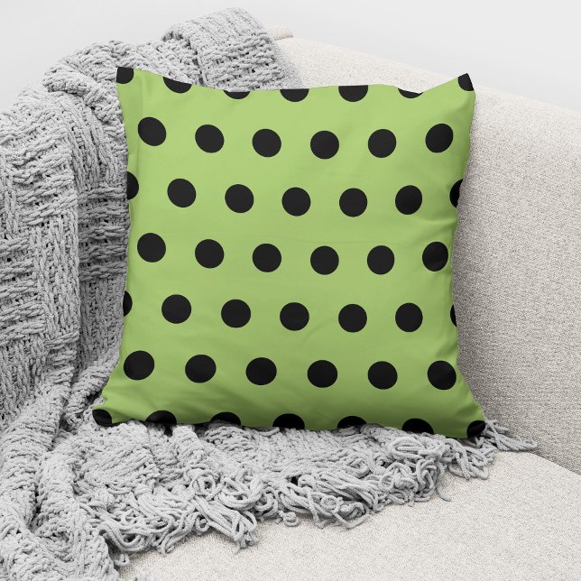Modern Lime Green Black Polka Dots Pattern Throw Pillow (Creator Uploaded)