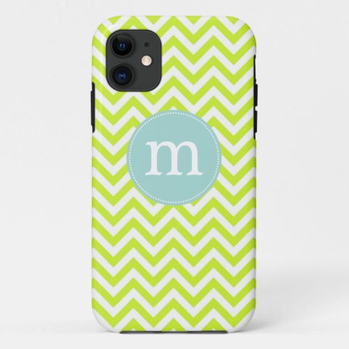 Modern Lime Green Chevron Personalized iPhone 11 Case