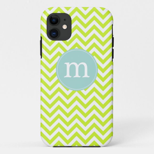 Modern Lime Green Chevron Personalized Case-Mate iPhone Case (Back)