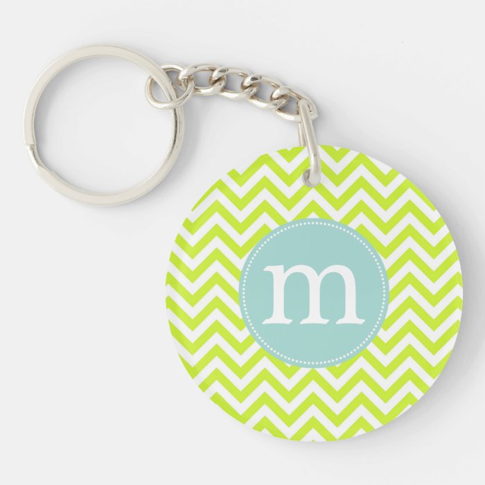 Modern Lime Green Chevron Personalized Keychains