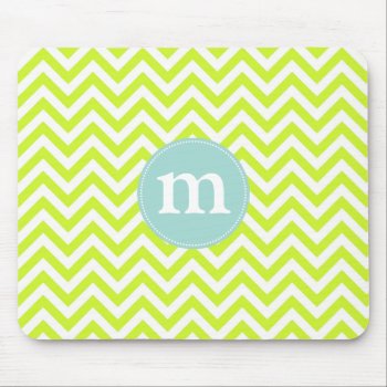 Modern Lime Green Chevron Personalized Mouse Pad by GirlyTemplate at Zazzle