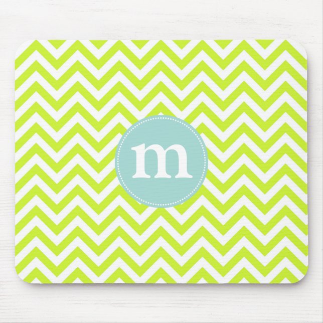 Modern Lime Green Chevron Personalized Mouse Pad (Front)