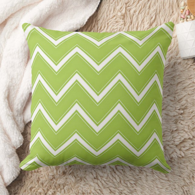 Modern Lime Green Chevron Zig Zag Pattern Throw Pillow (Blanket)