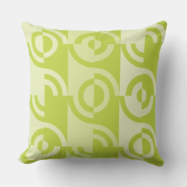 Modern Lime-Green Circular Fragments Pattern Throw Pillow (Front)