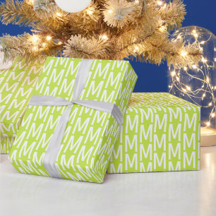 Modern lime green custom monogram initial pattern wrapping paper