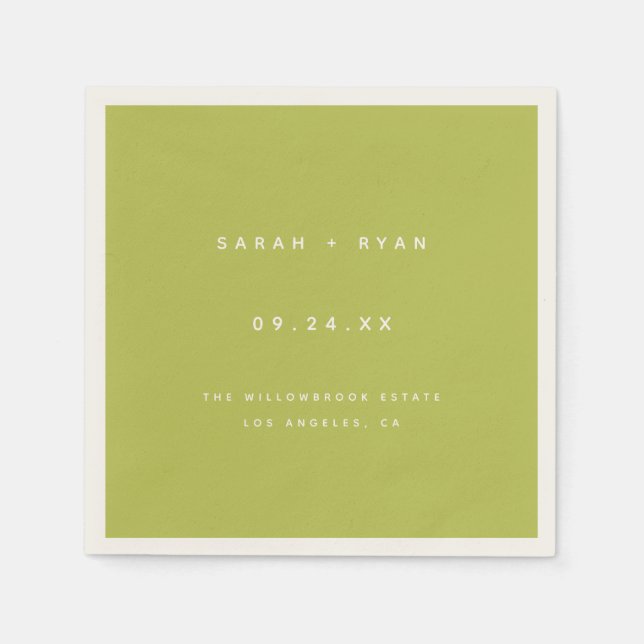 Modern Lime Green Custom Wedding Names Napkins (Front)