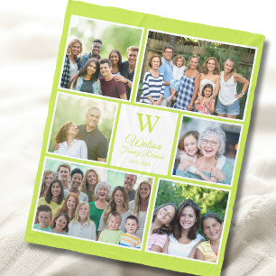 Modern Lime Green Family Reunion Monogram Photo Fleece Blanket