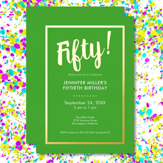 Modern Lime Green & Gold Foil 50th Birthday Invitation (Modern Lime Green & Gold Foil 50th Birthday Foil Invitation)