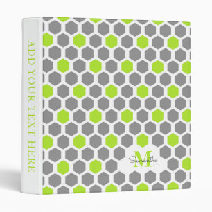 Modern Lime Green Gray Geometric Pattern Monogram 3 Ring Binder