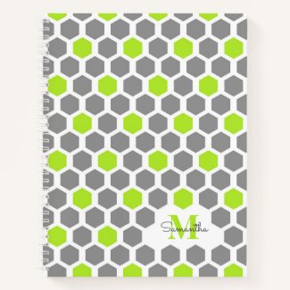 Modern Lime Green Gray Geometric Pattern Monogram 