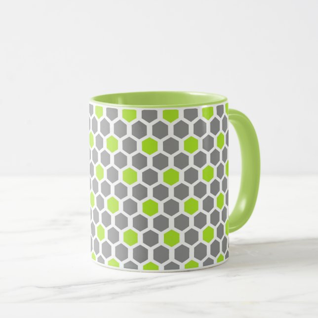 Modern Lime Green Gray Geometric Pattern Mug (Front Right)