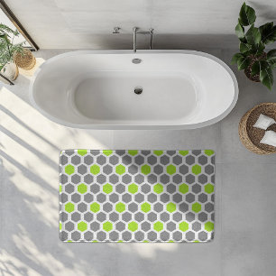 Modern Lime Green Gray Hexagon Geometric Pattern Bath Mat