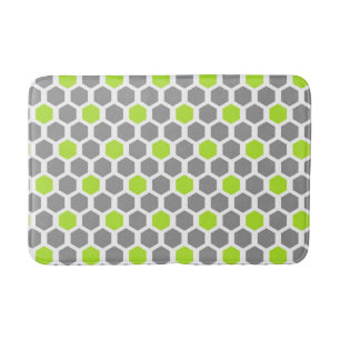 Modern Lime Green Gray Hexagon Geometric Pattern Bath Mat